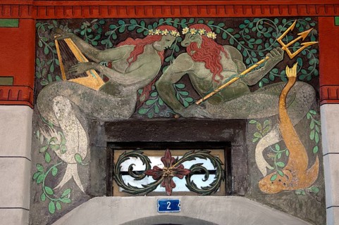 Poseidon with trident and mermaid