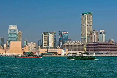 Victoria Harbour and skyscrapers in the district of Tsim Sha Tsui