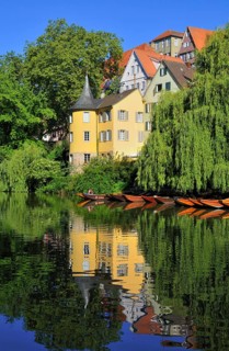 Hoelderlin Tower with reflections in the Neckar River