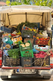 Greek pick-up truck with fruit and vegetables