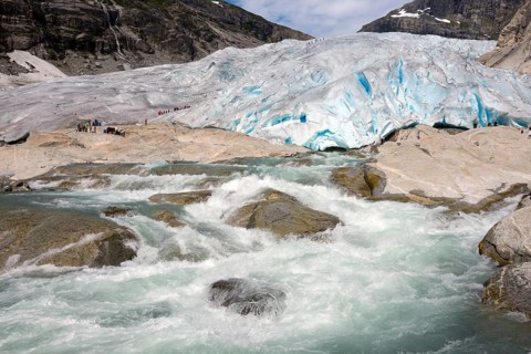 Glacial river in front of the glacier tongue of Nigardsbreen Glacier