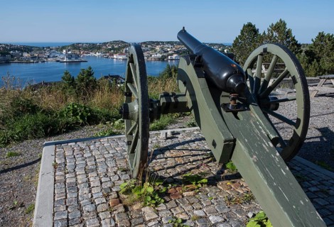 Historic cannon on a hill overlooking the city