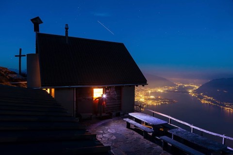 Rifugio Al Legn mountain hut above Lake Maggiore