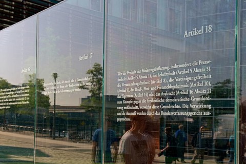 Panels with the articles of the Basic Law for the Federal Republic of Germany