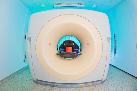 Patient lying in a computed tomography