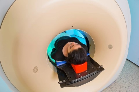 Patient lying in a computed tomography