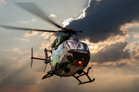 Police helicopter type BK 117 taking off for an operational flight