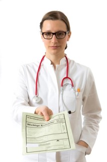Female doctor holding a medical document of a consultation for the family doctor or attending physician of the patient