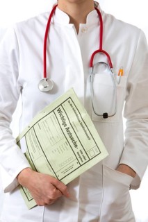 Female doctor holding a medical document of a consultation for the family doctor or attending physician of the patient