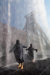 Art installation in front of the coal bunkers of the Zollverein "rAndom International: Tower - Instant Structure for Shaft XII - Urban Arts Ruhr"