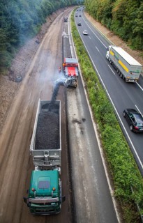 Earthworks on a large highway construction site on the A52 motorway