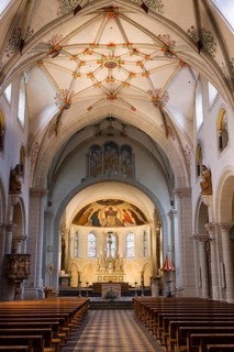 Nave with a Gothic stellar vault of the Basilica of St. Castor