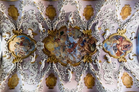 Baroque stucco ceiling with cherubs