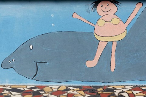 Girl riding on a shark