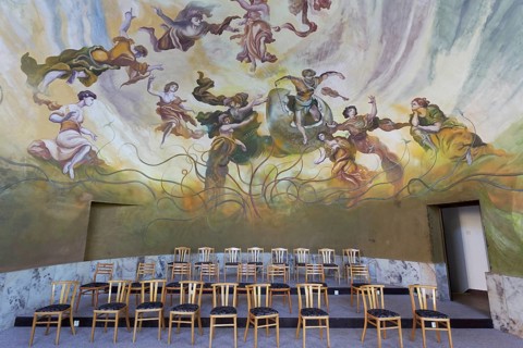 Orchestra pit with murals