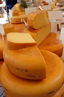 Cheese display stall in the Noordermarkt