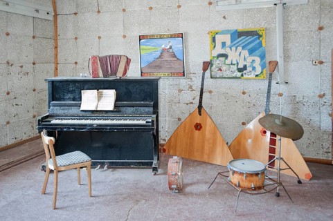 Music room of the school of the abandoned Russian mining town of Pyramiden