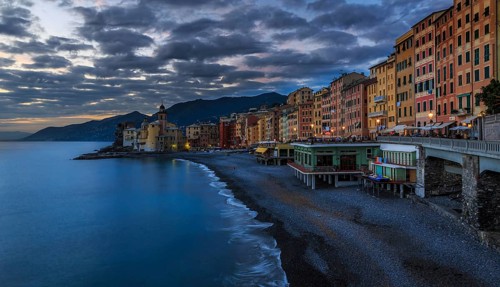 Seaside of Camogli at dusk