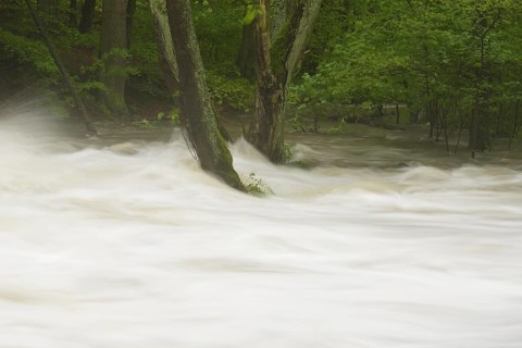 Waterfall on the Selke River during a flood