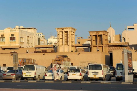 Street scene with wind towers or Badgir