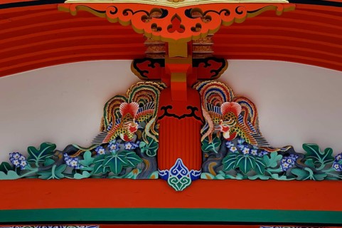 Colourful carvings in the main building
