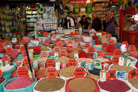 Beans and other foodstuffs in bags