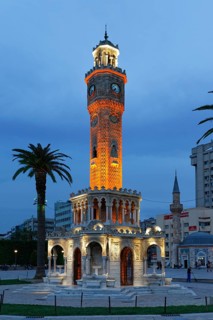 Clock Tower of Saat Kulesi on Konak Meydani square
