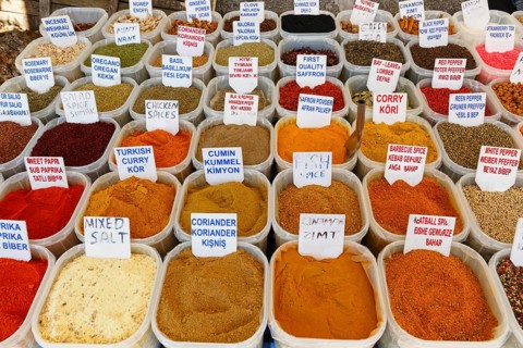 Spices for sale at a market stall