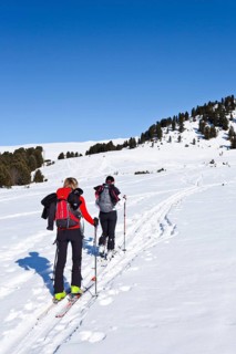 Cross country skiers during the ascent to Rittnerhorn Mountain