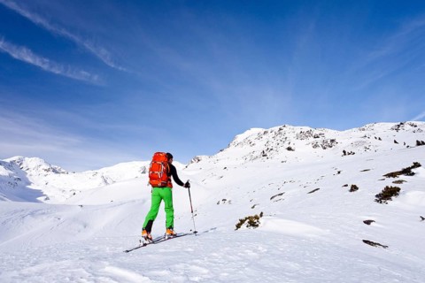 Cross-country skier ascending the Kalfanwand Mountain