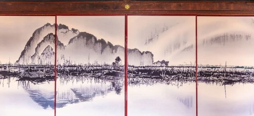 Painting of a landscape on a paper wall