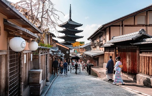 Pedestrian with kimono