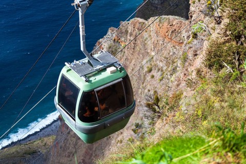 Cable car on the cliff coast of Santa Maria Madalena