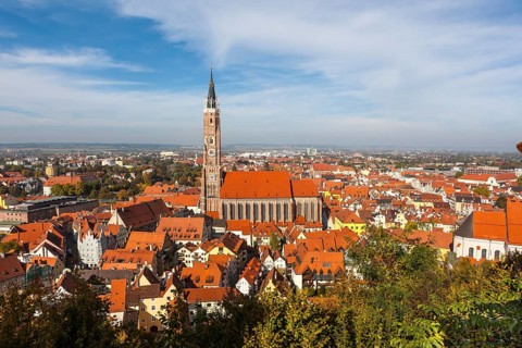 View from Burg Trausnitz Castle over the historic city centre of Landshut with the Parish Church of St. Martin