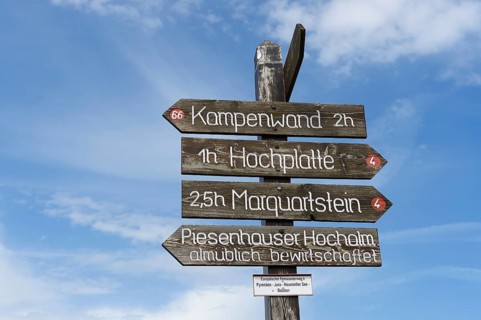 Signpost on Hochplatte mountain