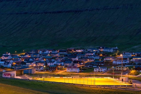 Football field with a grandstand
