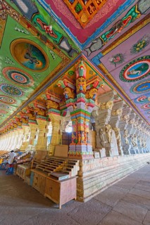 Colourfully painted pillars and ceiling