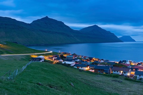 Bay and houses in the blue hour