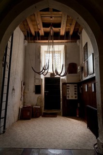 Bell ropes at the bottom of the bell tower in St Mary's Church