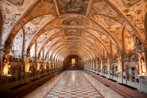 Statues in the Renaissance Antiquarium or Hall of Antiquities in the Munich Residence