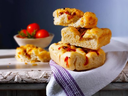 Focaccia Italian bread with sun-dried tomatoes