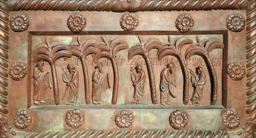 Medieval sculptural reliefs on the door of the Baptistry of St. John