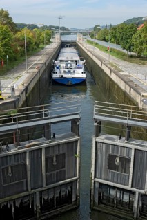 Cargo ship in a lock