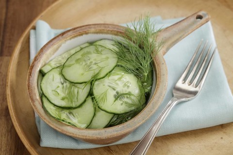 Cucumber salad with vinegar-oil dressing and dill