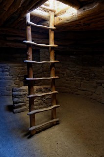 Ladder in a room of the Anasazi cliff dwelling Spruce Tree House