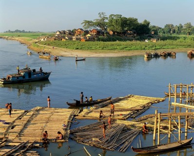 Floating rafts on the Ayeyarwady River at Buffalo Point