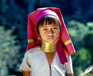 Girl of the Padaung mountain tribe