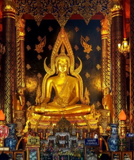 Golden Gautama Buddha Buddha in the posture of overcoming Mara