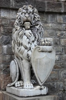 Lion with coat of arms