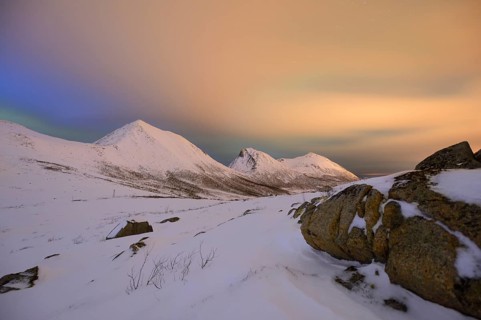 Mountains in the moonlight in winter